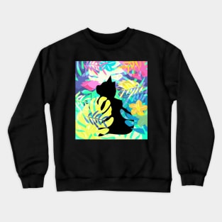 Tropical with black cat Crewneck Sweatshirt